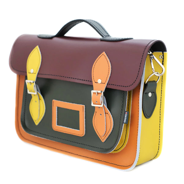 Handmade Leather Satchel - Autumnal Kaleidoscope