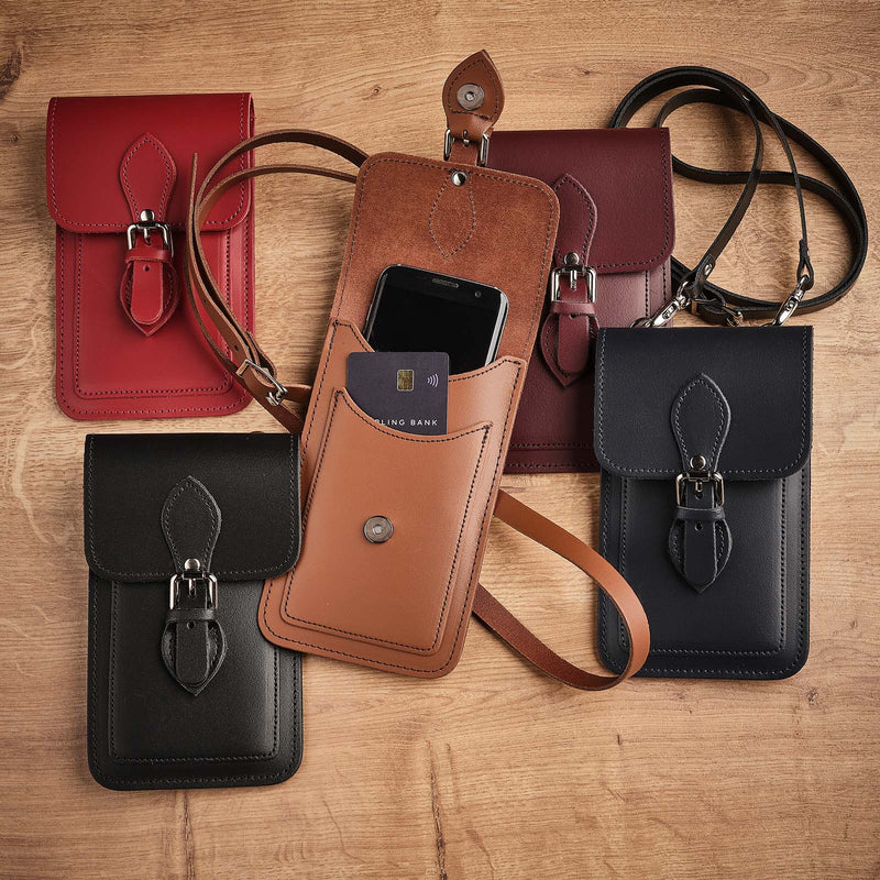 Handmade Leather Mobile Phone Pouch Plus - Marsala Red