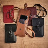 Handmade Leather Mobile Phone Pouch - Black