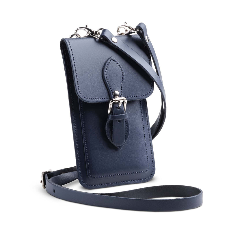 Handmade Leather Mobile Phone Pouch Plus - Navy Blue