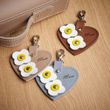 Love heart bag charm - with 'Mum' engraving and flower appliques - Chestnut