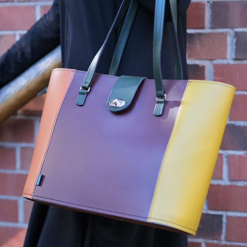 Handmade Leather Twist Lock Shopper - Autumnal Kaleidoscope