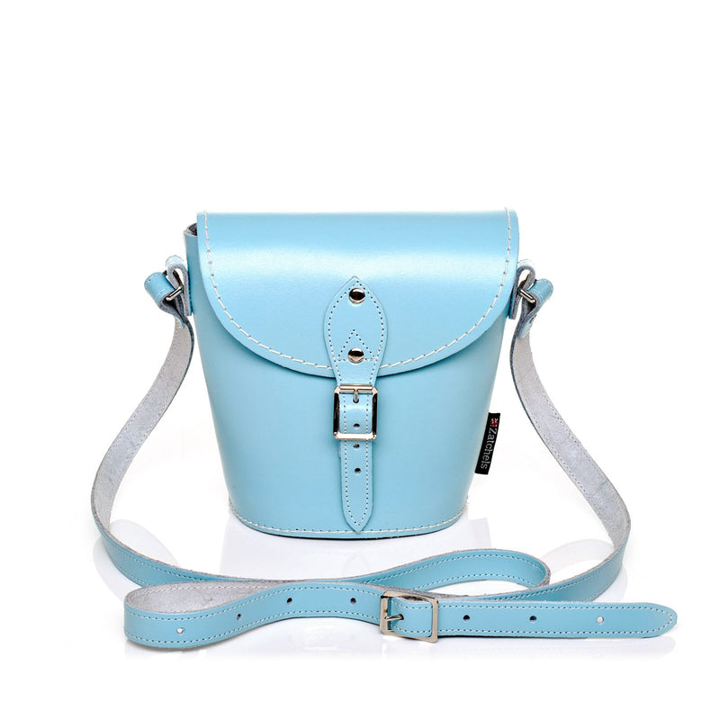 Pastel Baby Blue Leather Barrel Bag - Barrel Bag - Zatchels