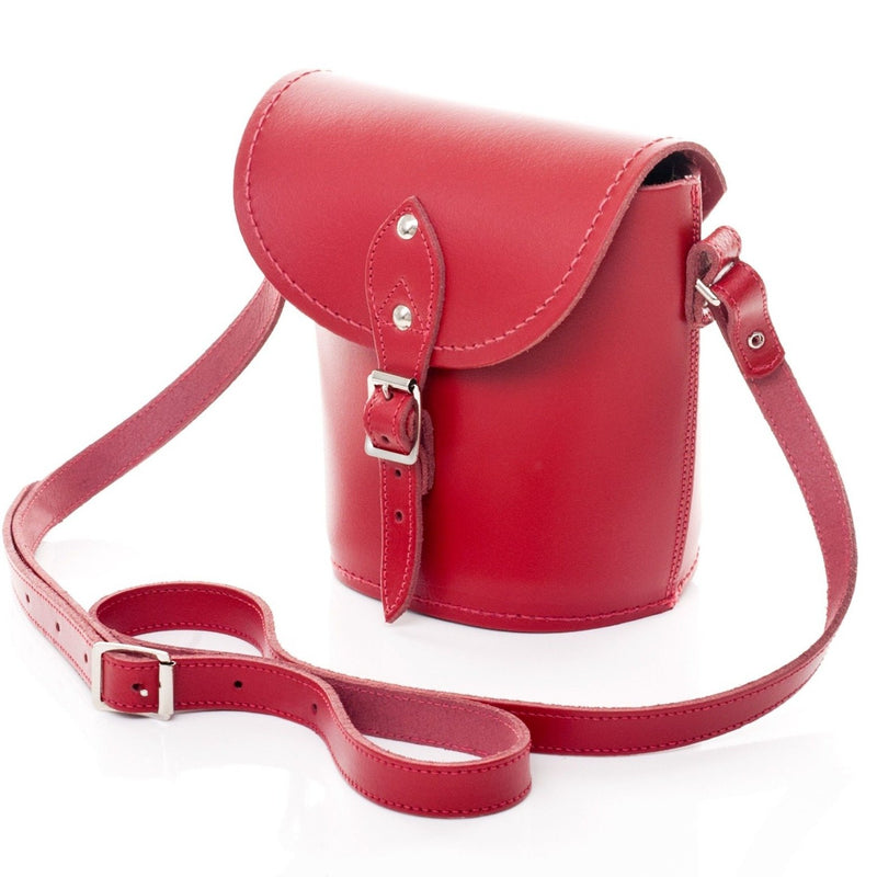 Handmade Leather Barrel Bag - Red