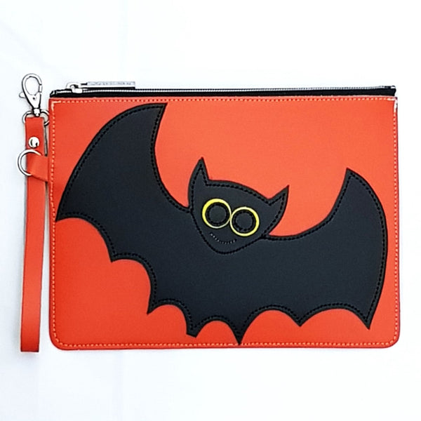 Handmade Leather Folio Case - Halloween Bat - Orange