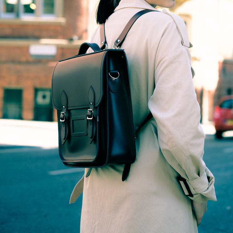 Handmade Leather City Backpack - Navy Blue