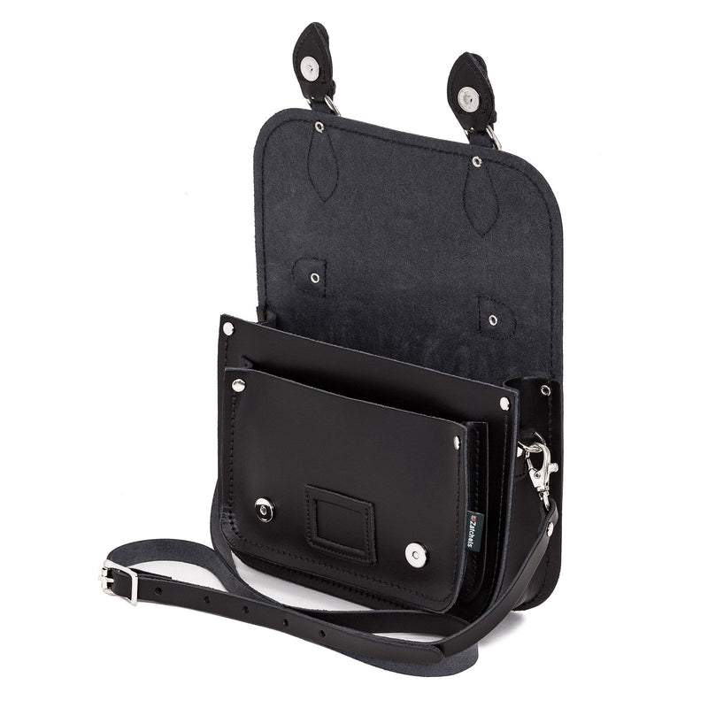 Black Leather Midi Satchel - Midi Satchel - Zatchels