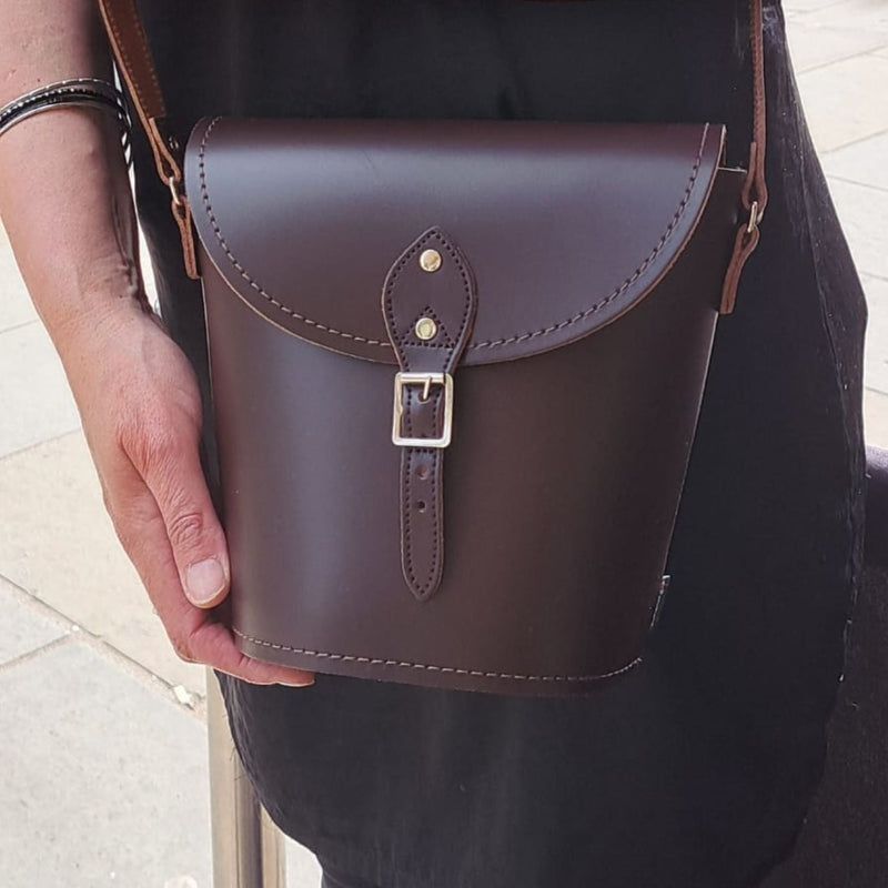 Handmade Leather Barrel Bag - Dark Brown