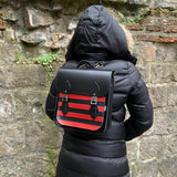 Handmade Leather City Backpack - Gothic Striped Red & Black