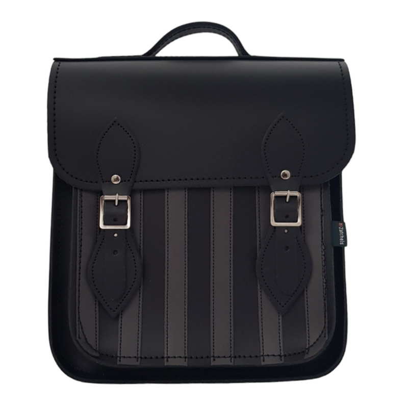 Handmade Leather City Backpack - Gothic Striped Grey & Black