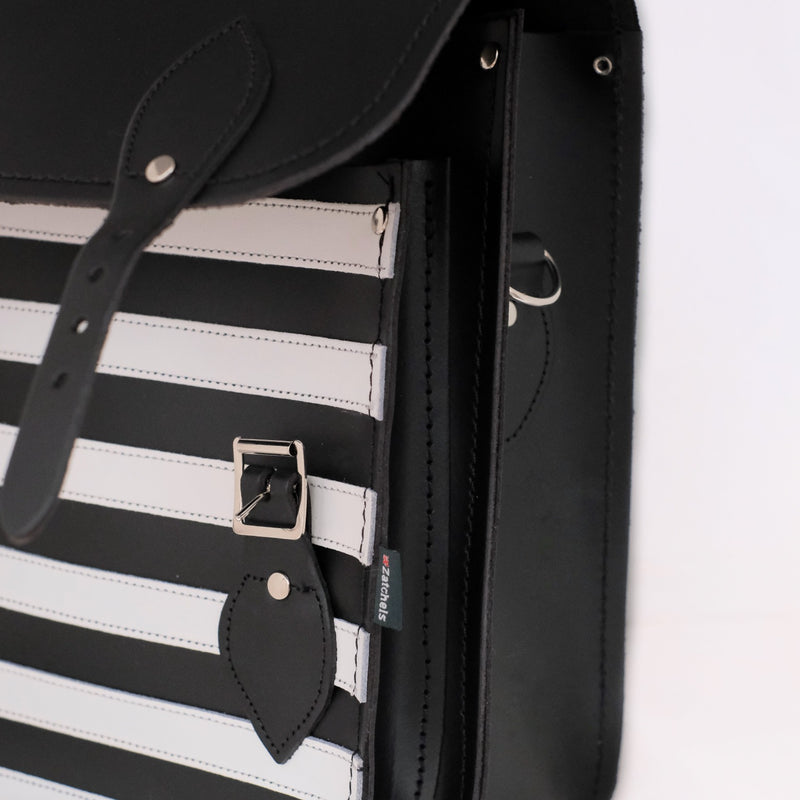 Handmade Leather City Backpack - Gothic Striped White & Black