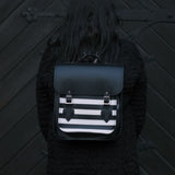 Handmade Leather City Backpack - Gothic Striped White & Black