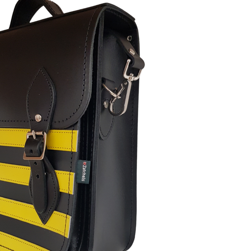 Handmade Leather City Backpack - Gothic Striped Yellow & Black