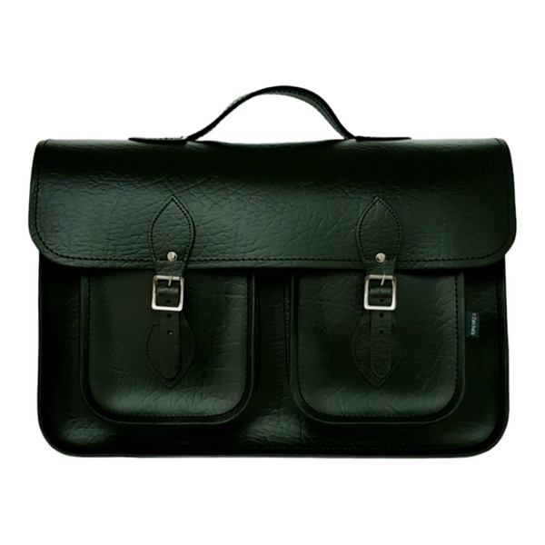 Twin Pocket Executive Handmade Leather Satchel - British Racing Green