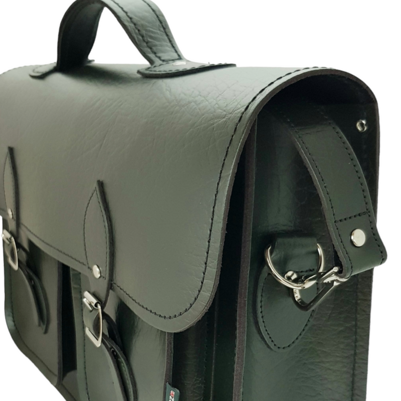 Twin Pocket Executive Handmade Leather Satchel - British Racing Green