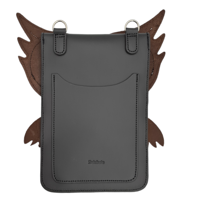 Handmade Leather Mobile Phone Pouch Plus - Hoot Owl - Graphite
