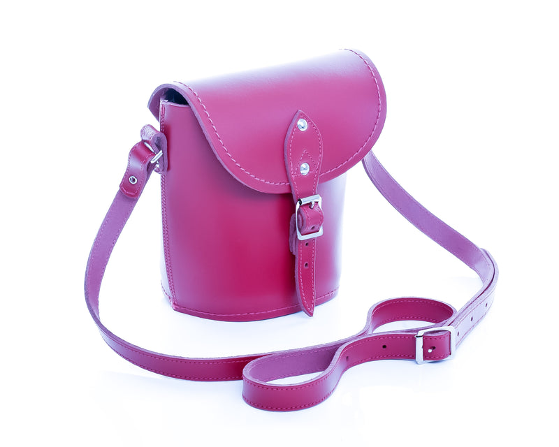 Handmade Leather Barrel Bag - Magenta