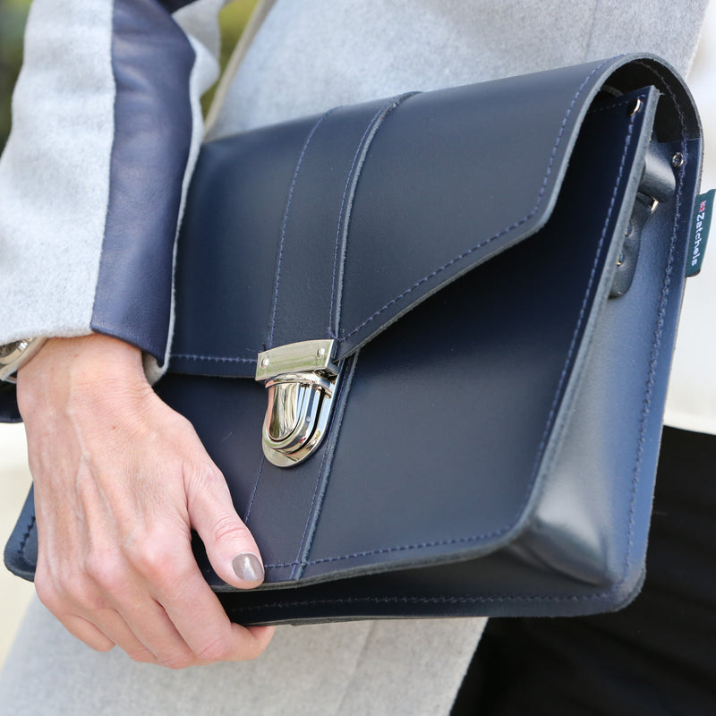 Leather Shoulder Bag - Navy