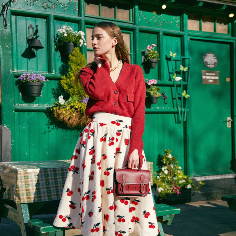 Leather Midi Satchel - Marsala Red