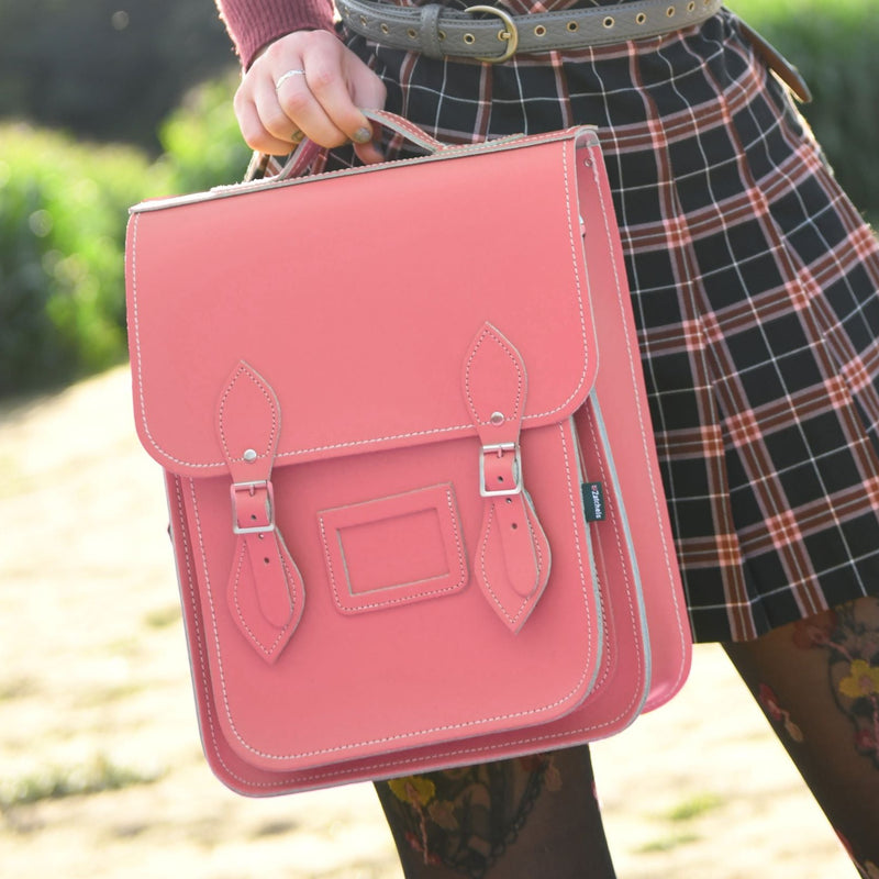 Handmade Leather City Backpack - Pastel Pink