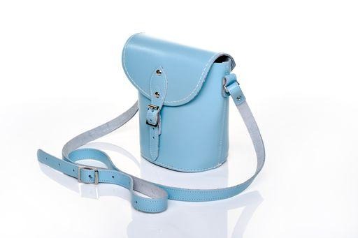 Handmade Leather Barrel Bag - Pastel Baby Blue