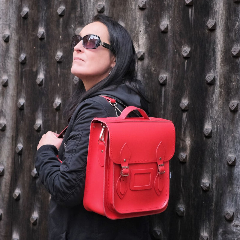 Handmade Leather City Backpack - Pillar Box Red