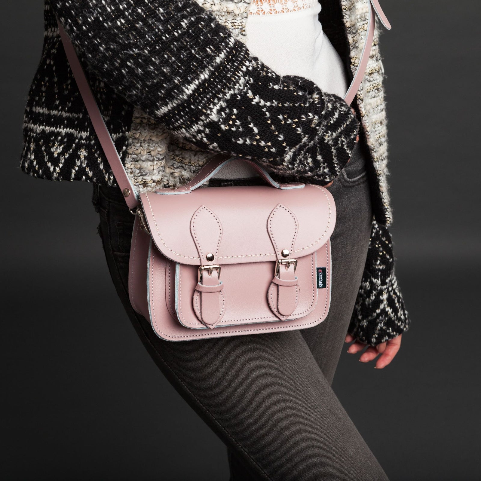 Pink leather satchel handbag best sale