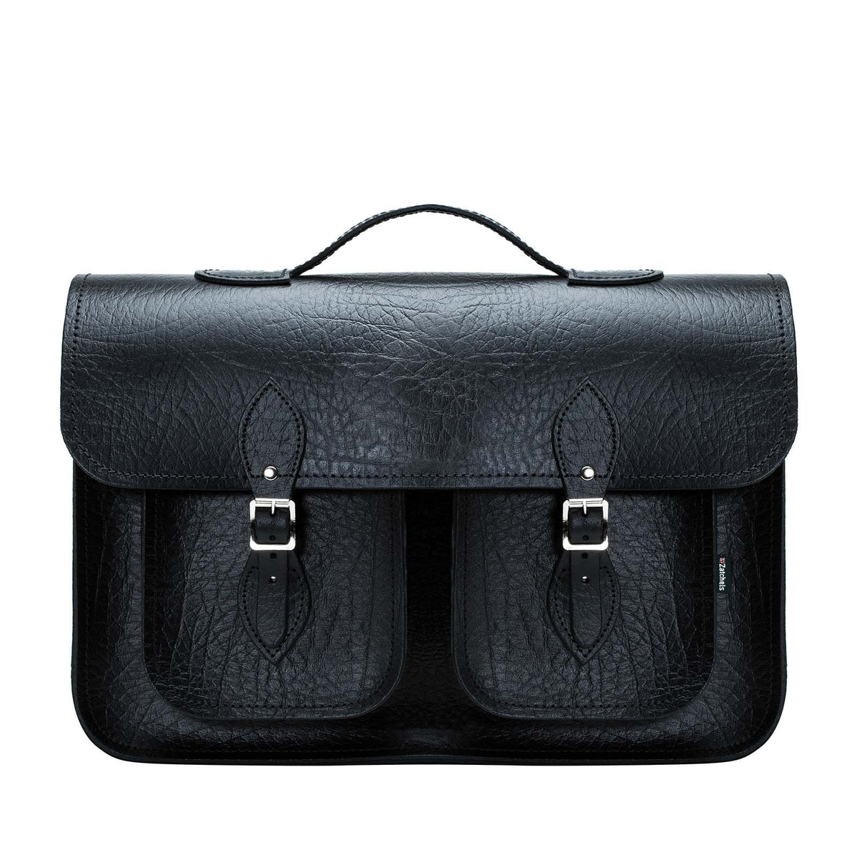 Zatchels Black Leather Twin Pocket Executive Satchel | 3 Sizes