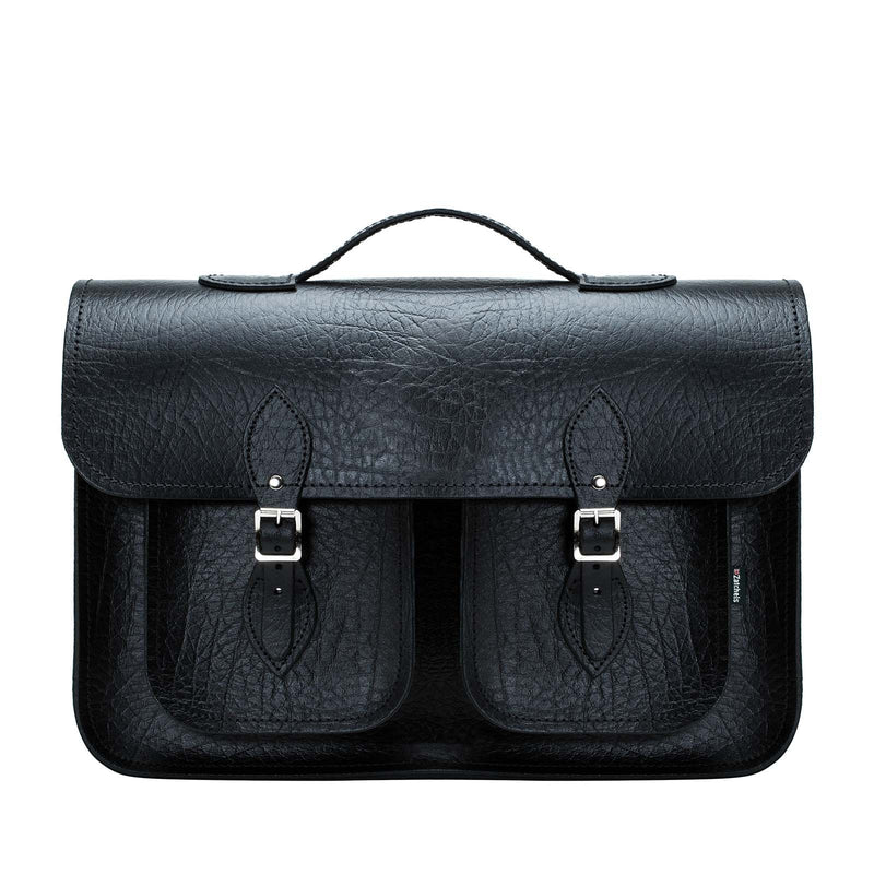 Black Twin Pocket Executive Leather Satchel - Satchel - Zatchels