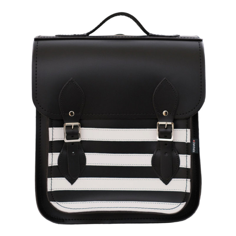 Zatchels Gothic Black White Striped Handmade Leather City Backpack